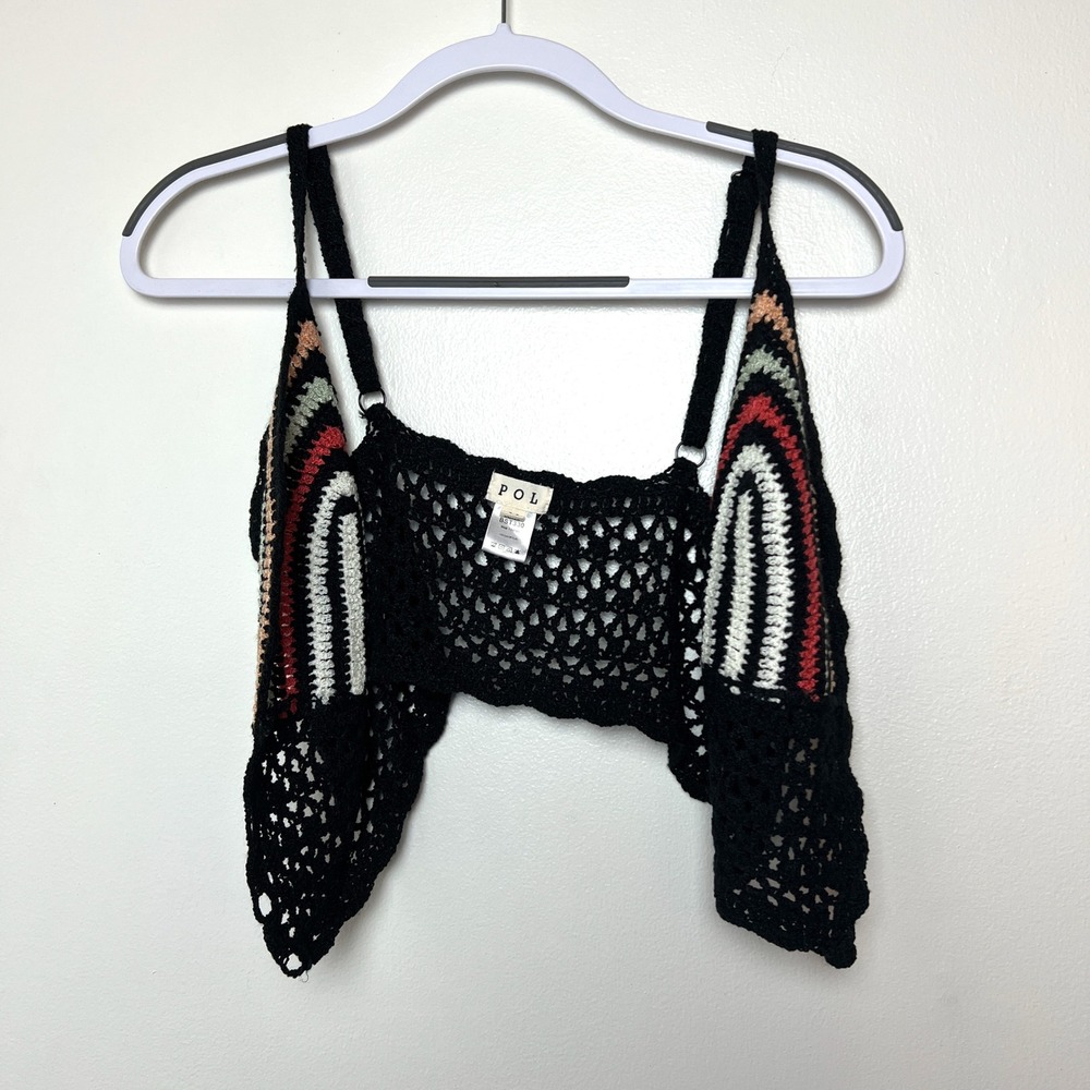 POL Crochet Rainbow Crop Top Festival Boho Sleeveless Tank Top Black Size M‎ - Picture 5 of 6